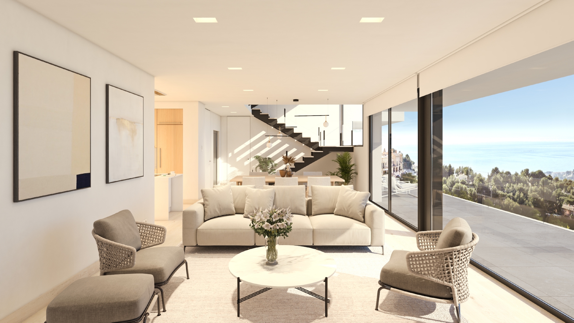 villa-aura-hb221-salon-perspektywa-kanapy-schody